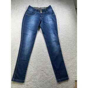 Preta Bronze Womens Size 42 Blue Jeans Tappered Leg Back Zip Pockets Embellished